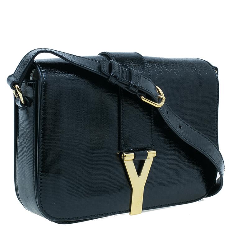 Pre Owned Saint Laurent Paris Black Shine Coated Canvas Medium ChYc Flap Bag