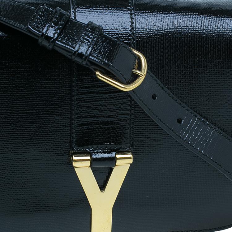 Pre Owned Saint Laurent Paris Black Shine Coated Canvas Medium ChYc Flap Bag