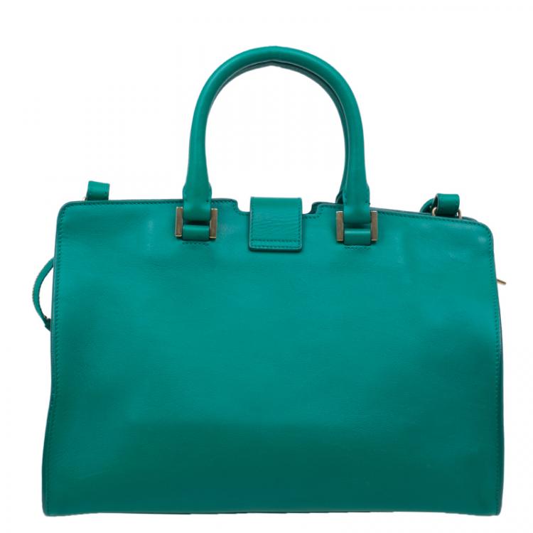 Pre Owned Saint Laurent Paris Green Leather Mini Ligne Y Cabas Bag