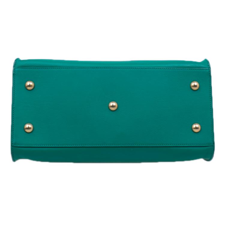 Pre Owned Saint Laurent Paris Green Leather Mini Ligne Y Cabas Bag