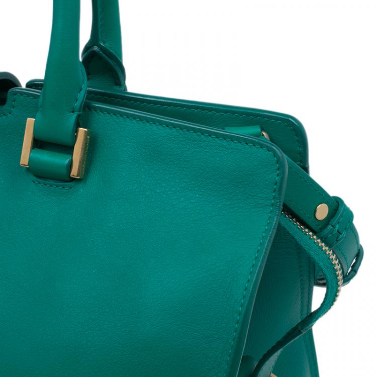Pre Owned Saint Laurent Paris Green Leather Mini Ligne Y Cabas Bag