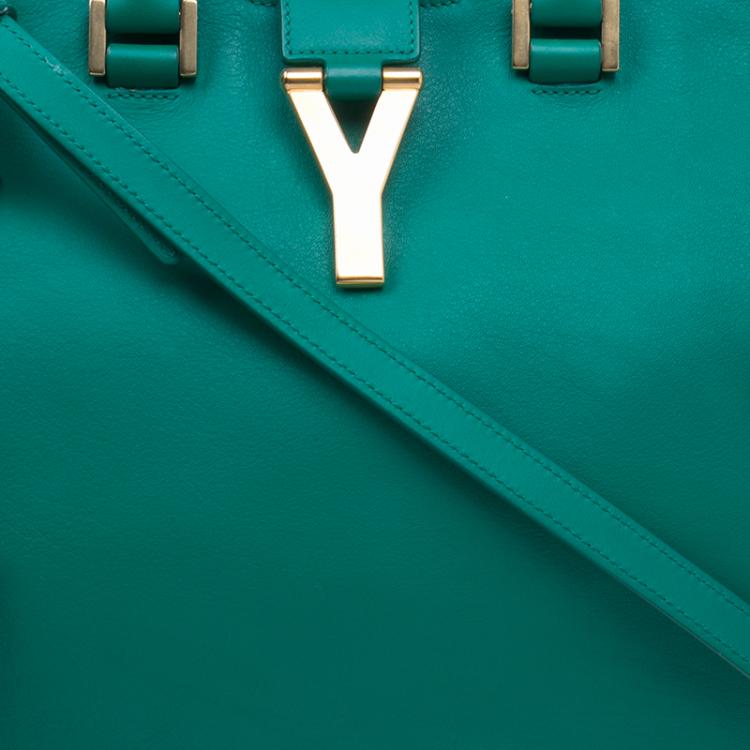 Pre Owned Saint Laurent Paris Green Leather Mini Ligne Y Cabas Bag