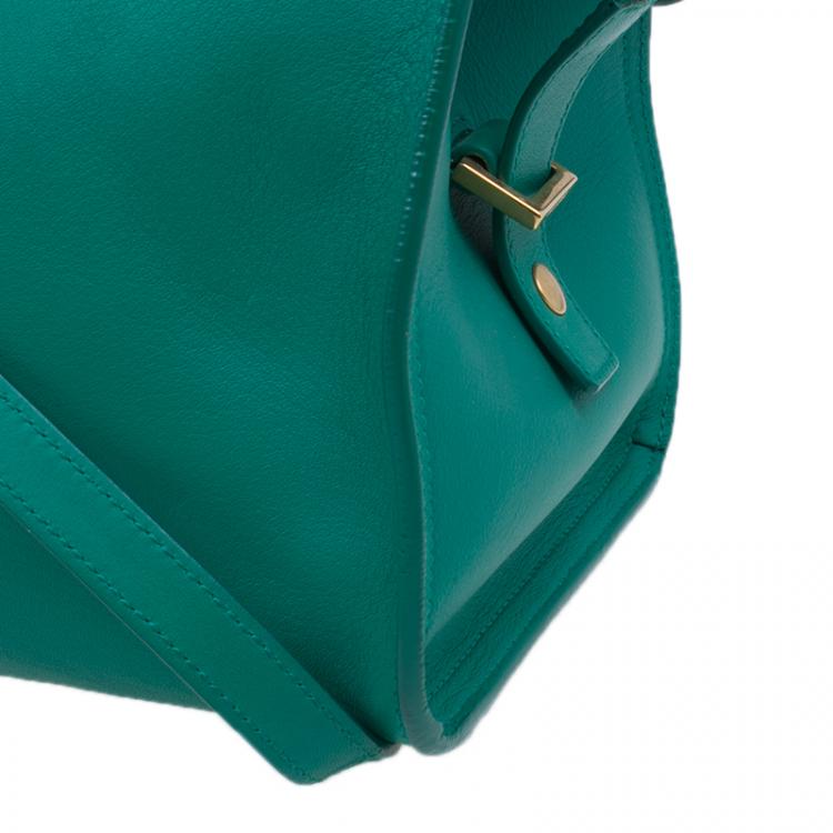 Pre Owned Saint Laurent Paris Green Leather Mini Ligne Y Cabas Bag