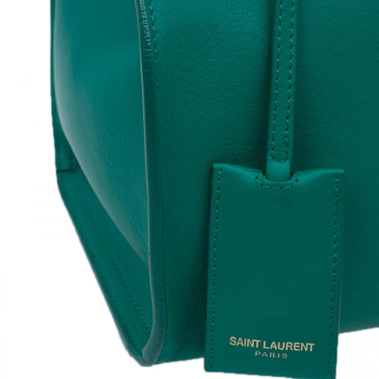 Pre Owned Saint Laurent Paris Green Leather Mini Ligne Y Cabas Bag
