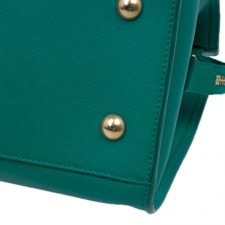 Pre Owned Saint Laurent Paris Green Leather Mini Ligne Y Cabas Bag