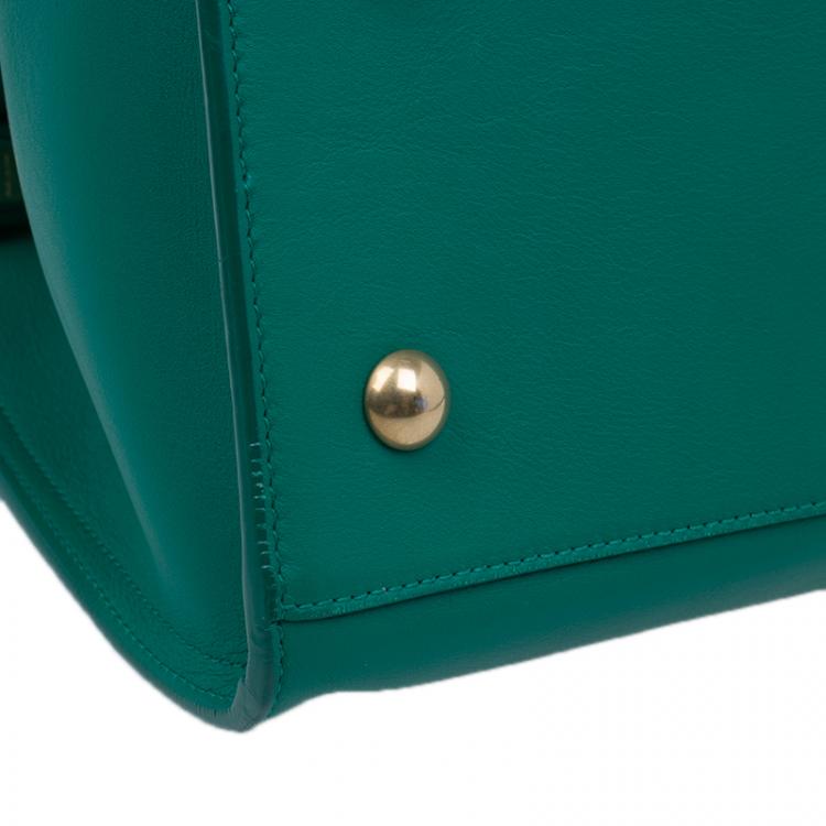 Pre Owned Saint Laurent Paris Green Leather Mini Ligne Y Cabas Bag