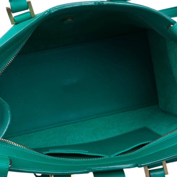 Pre Owned Saint Laurent Paris Green Leather Mini Ligne Y Cabas Bag