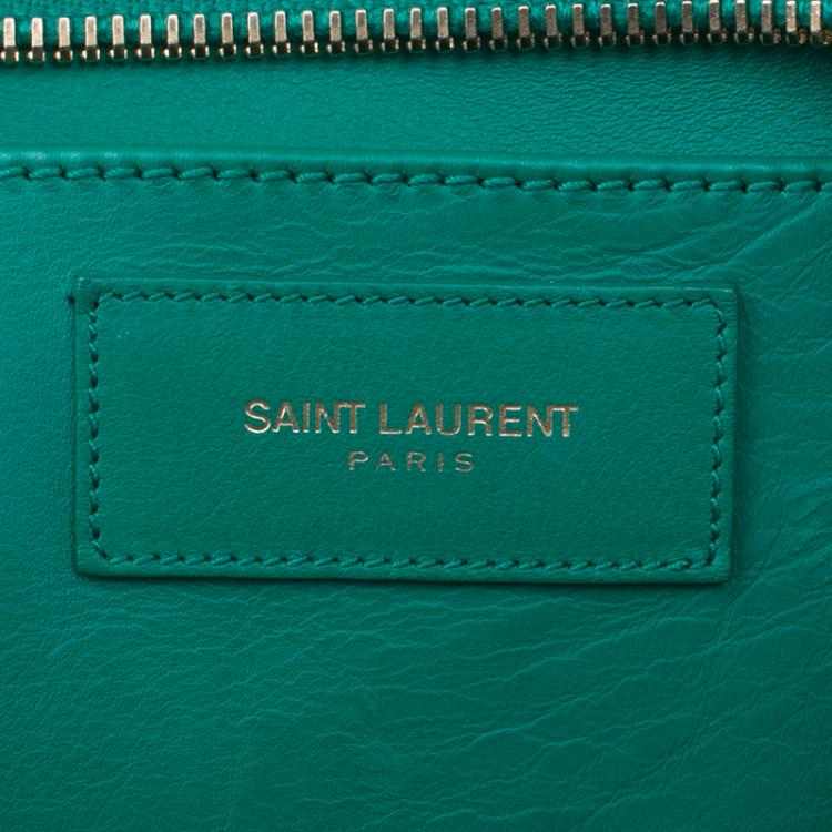 Pre Owned Saint Laurent Paris Green Leather Mini Ligne Y Cabas Bag