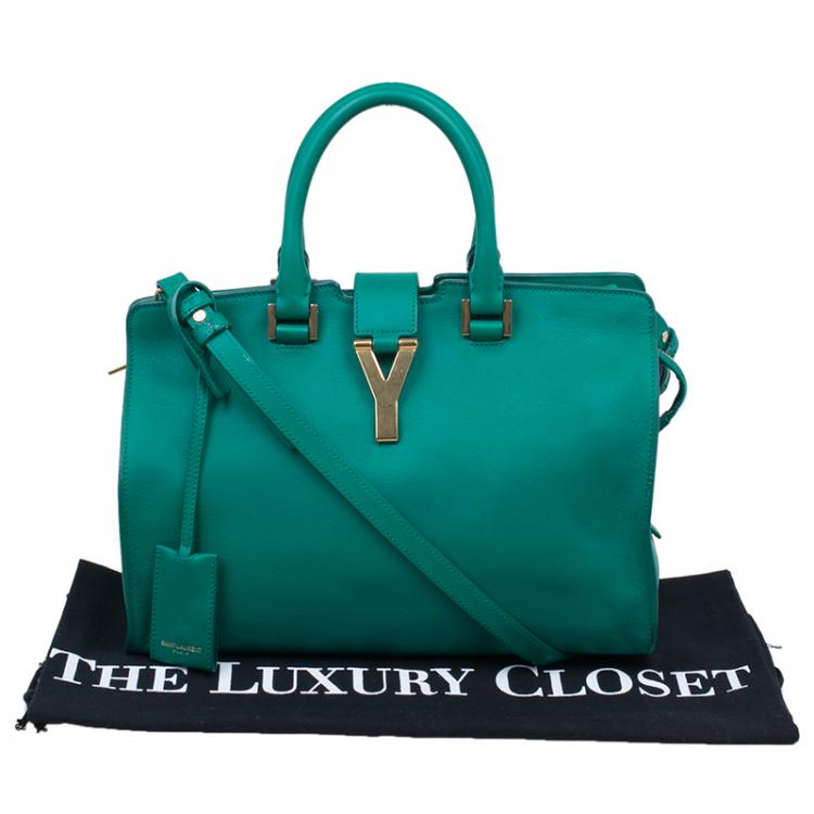 Pre Owned Saint Laurent Paris Green Leather Mini Ligne Y Cabas Bag