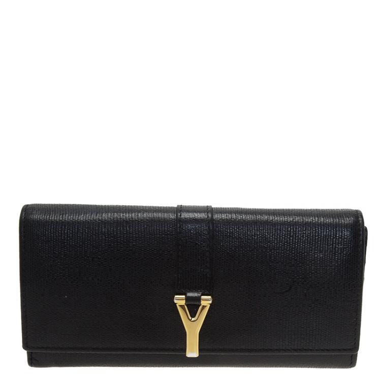 Pre Owned Saint Laurent Paris Black Leather Ligne Y Charm Large Flap Wallet 