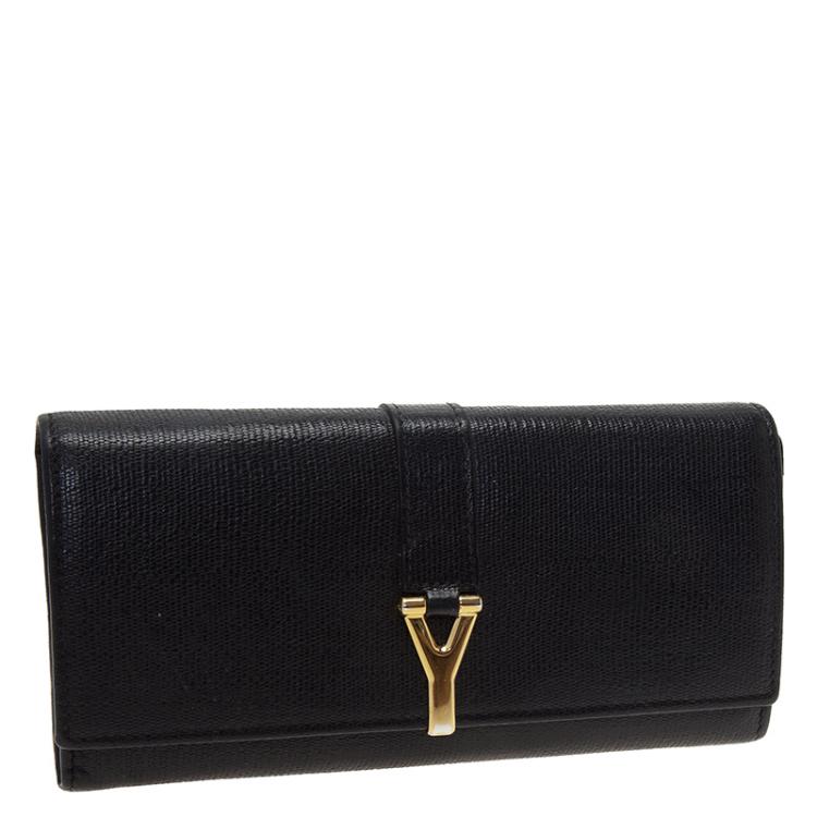 Pre Owned Saint Laurent Paris Black Leather Ligne Y Charm Large Flap Wallet 