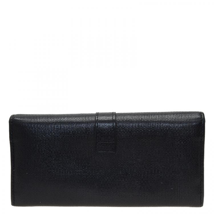 Pre Owned Saint Laurent Paris Black Leather Ligne Y Charm Large Flap Wallet 