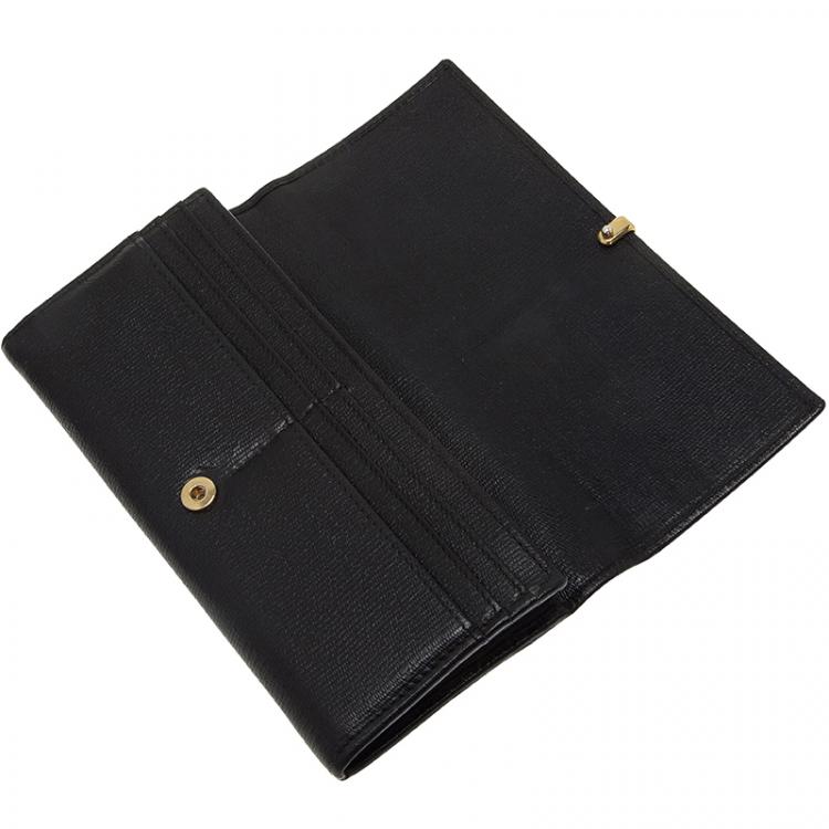 Pre Owned Saint Laurent Paris Black Leather Ligne Y Charm Large Flap Wallet 