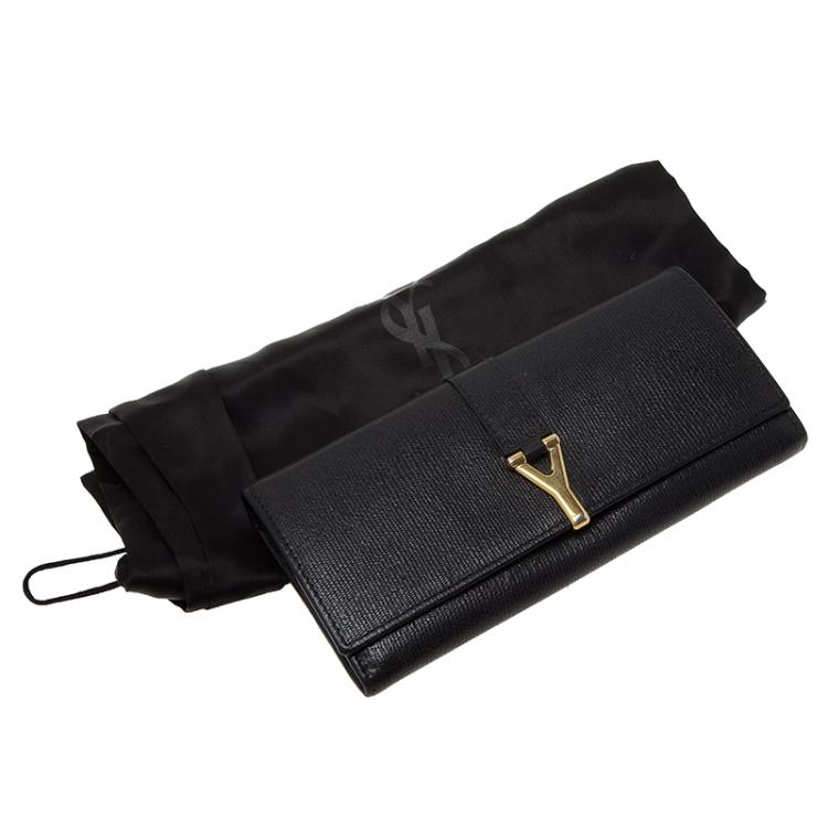 Pre Owned Saint Laurent Paris Black Leather Ligne Y Charm Large Flap Wallet 