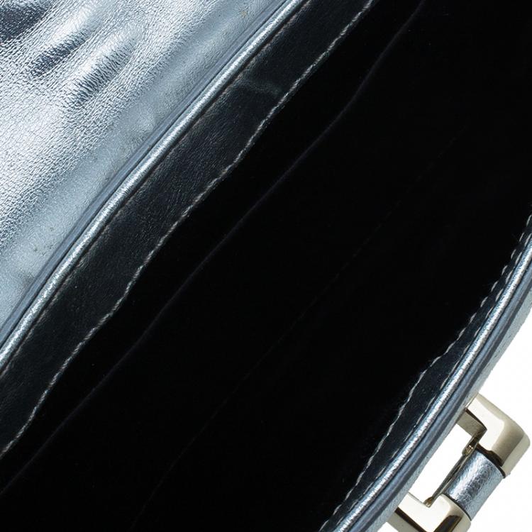 Pre Owned Saint Laurent Paris Silver Croc Embossed Leather Emma Clutch