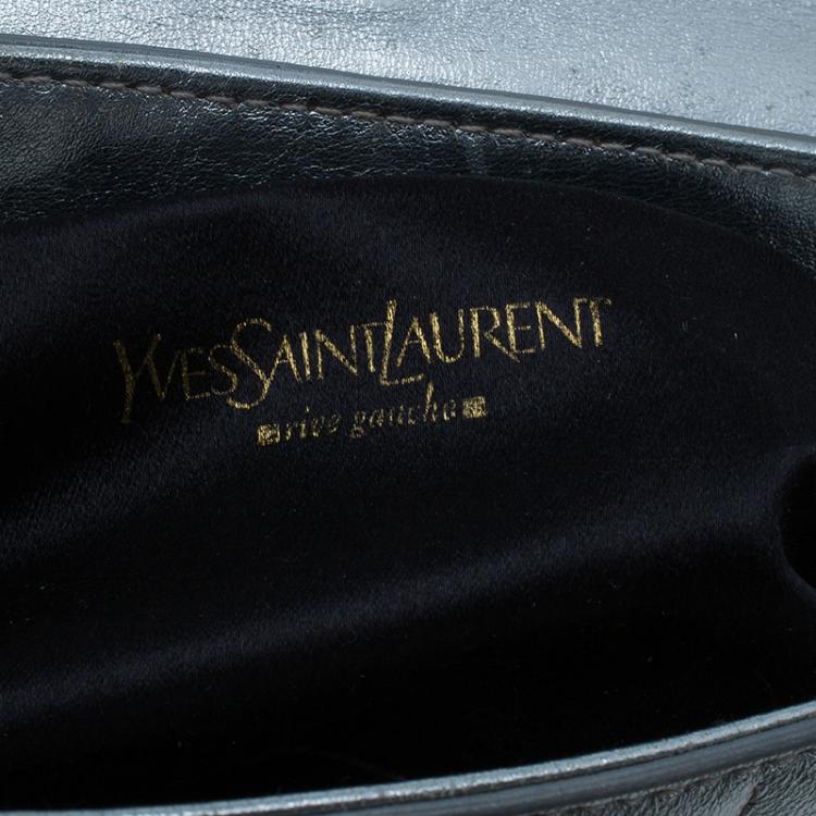 Pre Owned Saint Laurent Paris Silver Croc Embossed Leather Emma Clutch