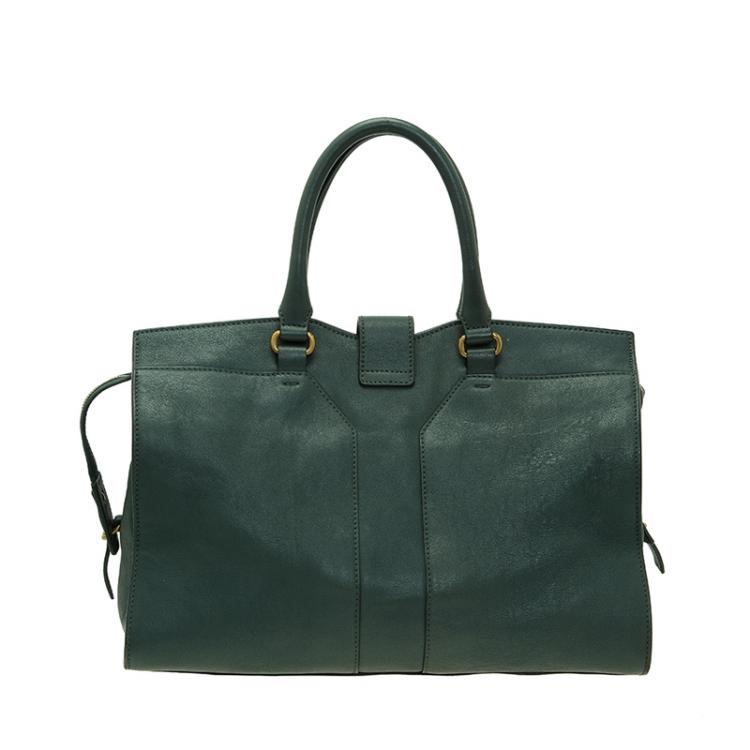 Pre Owned Saint Laurent Paris Green Leather Medium Cabas Chyc Satchel