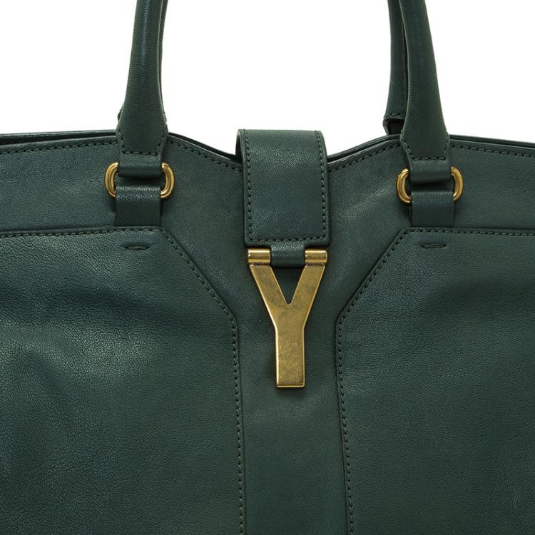 Pre Owned Saint Laurent Paris Green Leather Medium Cabas Chyc Satchel
