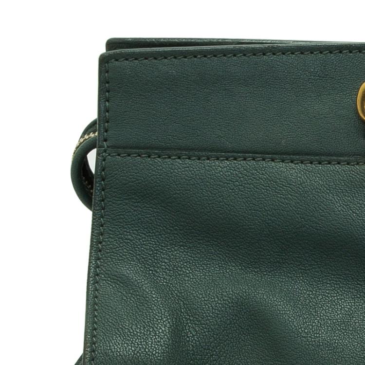 Pre Owned Saint Laurent Paris Green Leather Medium Cabas Chyc Satchel