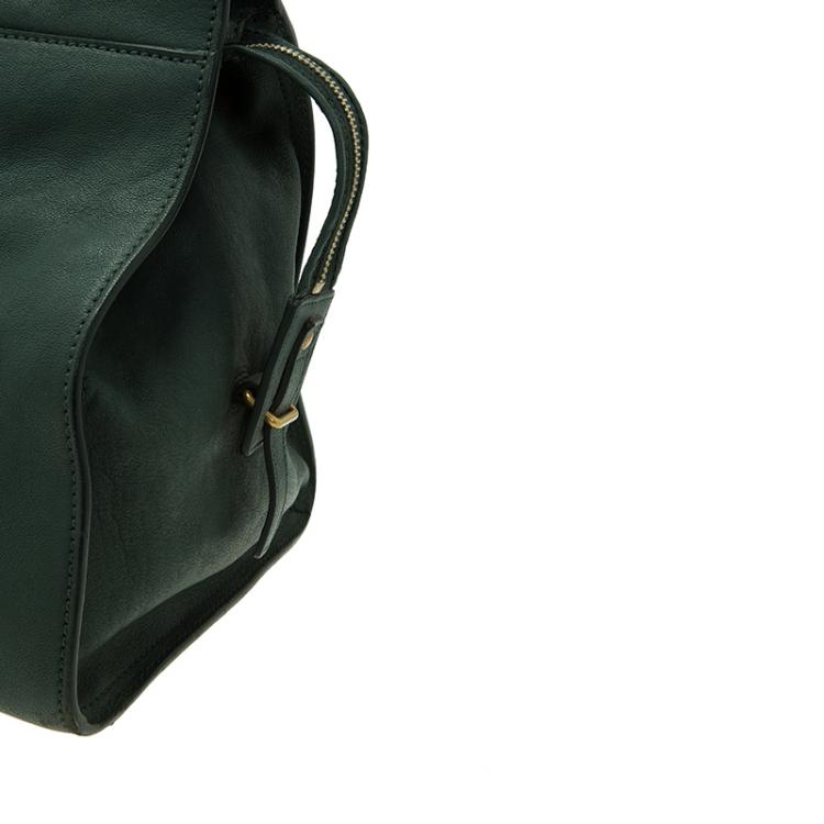 Pre Owned Saint Laurent Paris Green Leather Medium Cabas Chyc Satchel