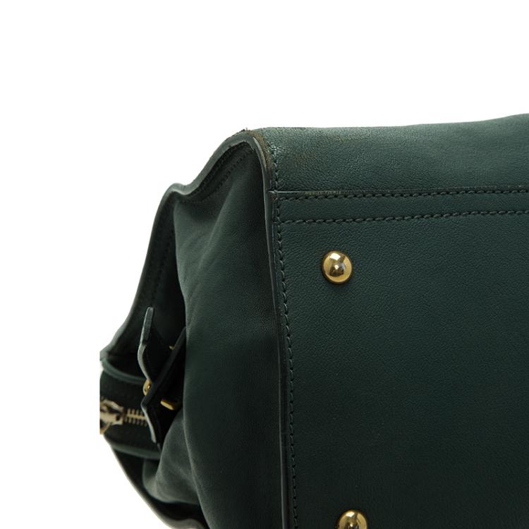 Pre Owned Saint Laurent Paris Green Leather Medium Cabas Chyc Satchel