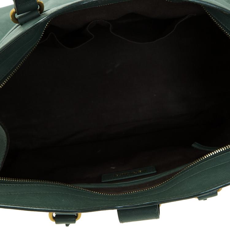 Pre Owned Saint Laurent Paris Green Leather Medium Cabas Chyc Satchel