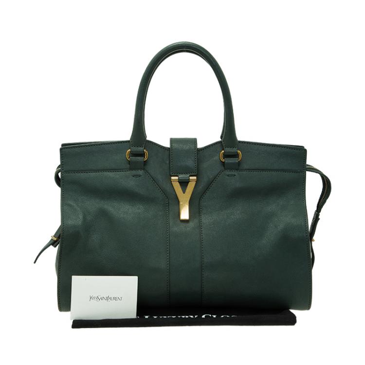 Pre Owned Saint Laurent Paris Green Leather Medium Cabas Chyc Satchel