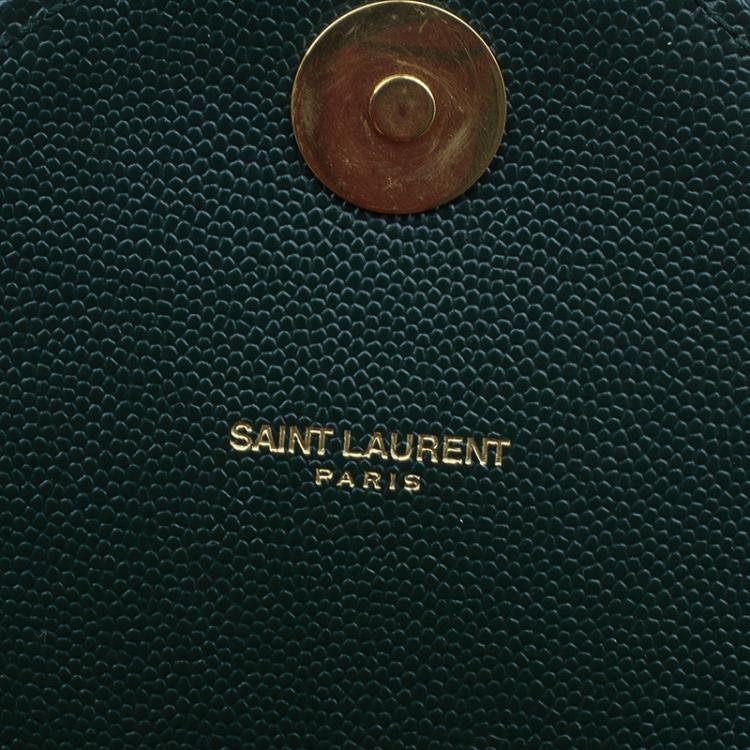Pre Owned Saint Laurent Paris Green Leather Chevron Flap Shoulder Bag