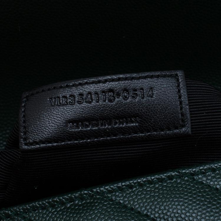 Pre Owned Saint Laurent Paris Green Leather Chevron Flap Shoulder Bag