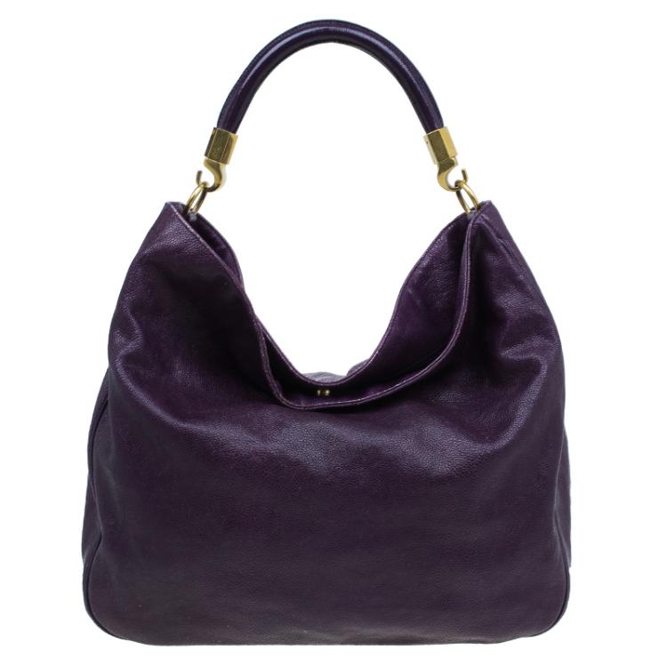 Pre Owned Saint Laurent Paris Purple Stingray Embossed Leather Roady Hobo