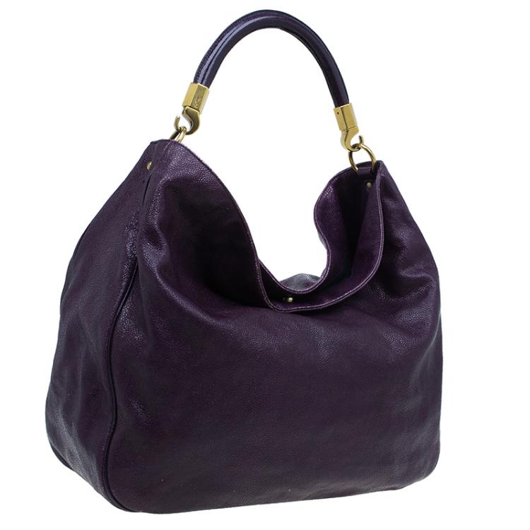 Pre Owned Saint Laurent Paris Purple Stingray Embossed Leather Roady Hobo