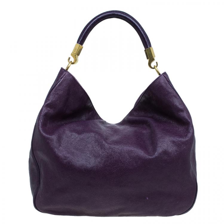Pre Owned Saint Laurent Paris Purple Stingray Embossed Leather Roady Hobo