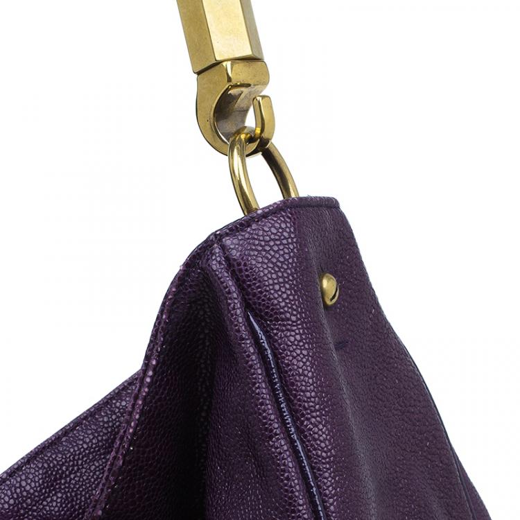Pre Owned Saint Laurent Paris Purple Stingray Embossed Leather Roady Hobo