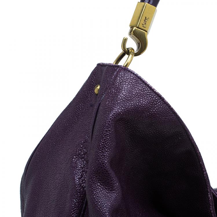 Pre Owned Saint Laurent Paris Purple Stingray Embossed Leather Roady Hobo