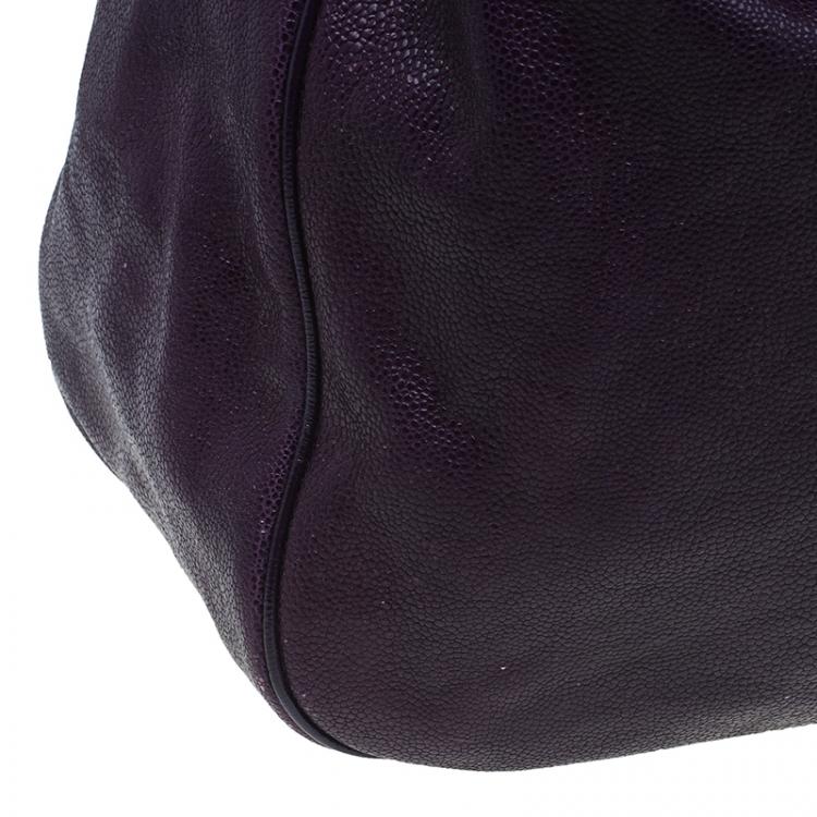 Pre Owned Saint Laurent Paris Purple Stingray Embossed Leather Roady Hobo