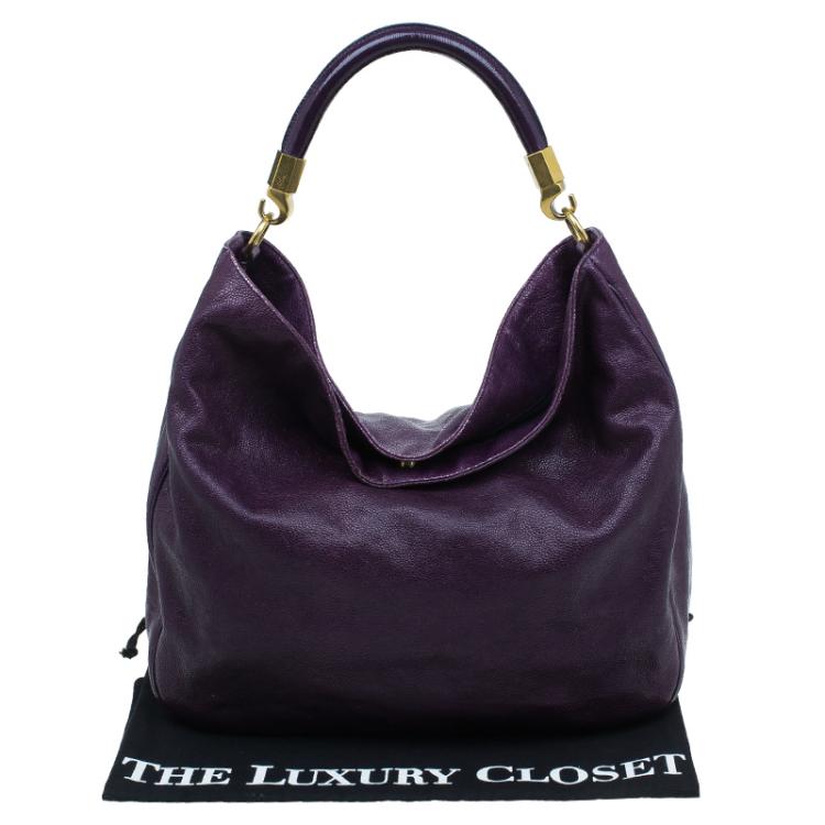 Pre Owned Saint Laurent Paris Purple Stingray Embossed Leather Roady Hobo
