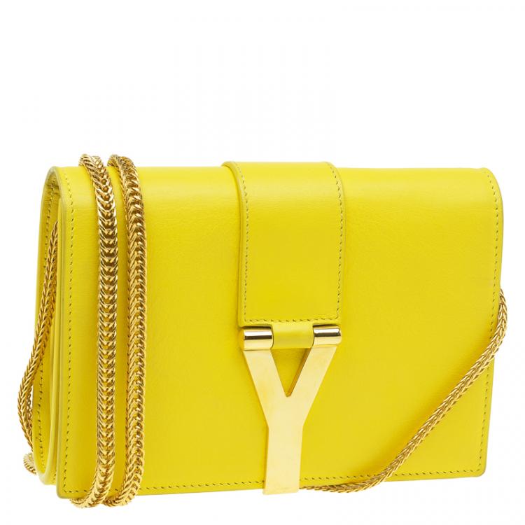 Pre Owned Saint Laurent Paris Yellow Leather Mini Y-Ligne Pochette Crossbody Bag