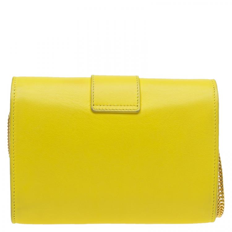 Pre Owned Saint Laurent Paris Yellow Leather Mini Y-Ligne Pochette Crossbody Bag