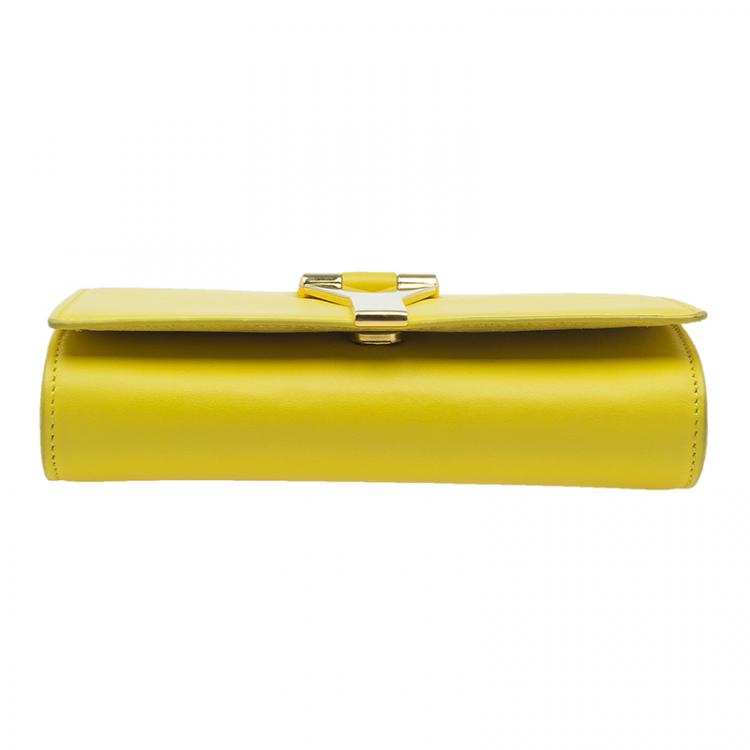 Pre Owned Saint Laurent Paris Yellow Leather Mini Y-Ligne Pochette Crossbody Bag