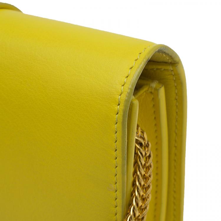 Pre Owned Saint Laurent Paris Yellow Leather Mini Y-Ligne Pochette Crossbody Bag