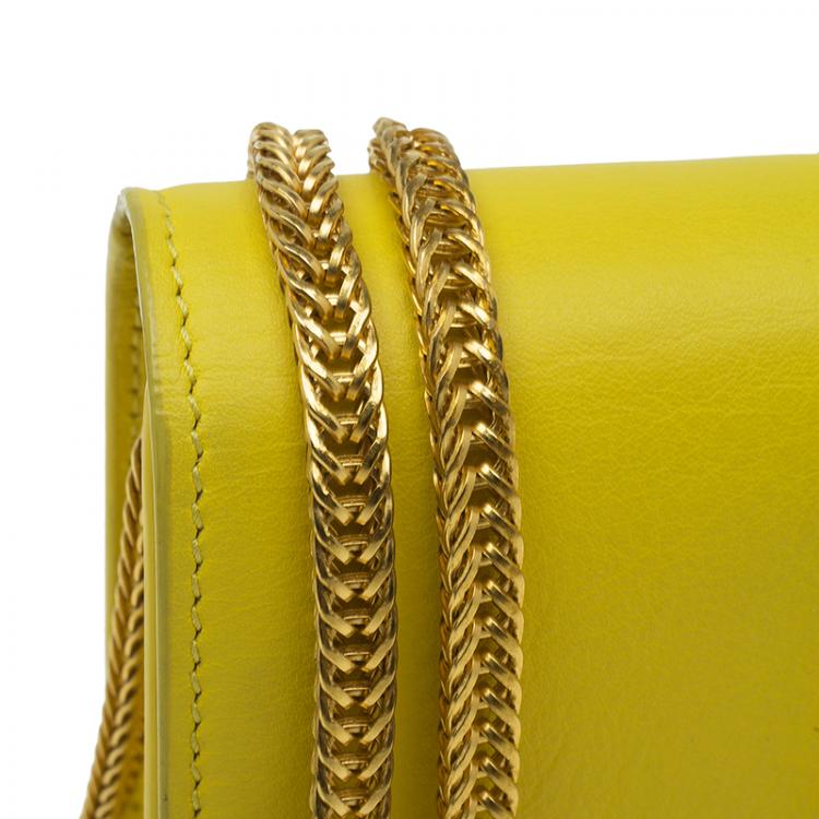 Pre Owned Saint Laurent Paris Yellow Leather Mini Y-Ligne Pochette Crossbody Bag
