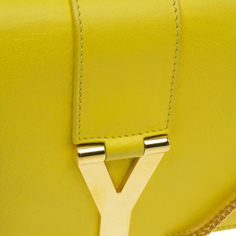Pre Owned Saint Laurent Paris Yellow Leather Mini Y-Ligne Pochette Crossbody Bag