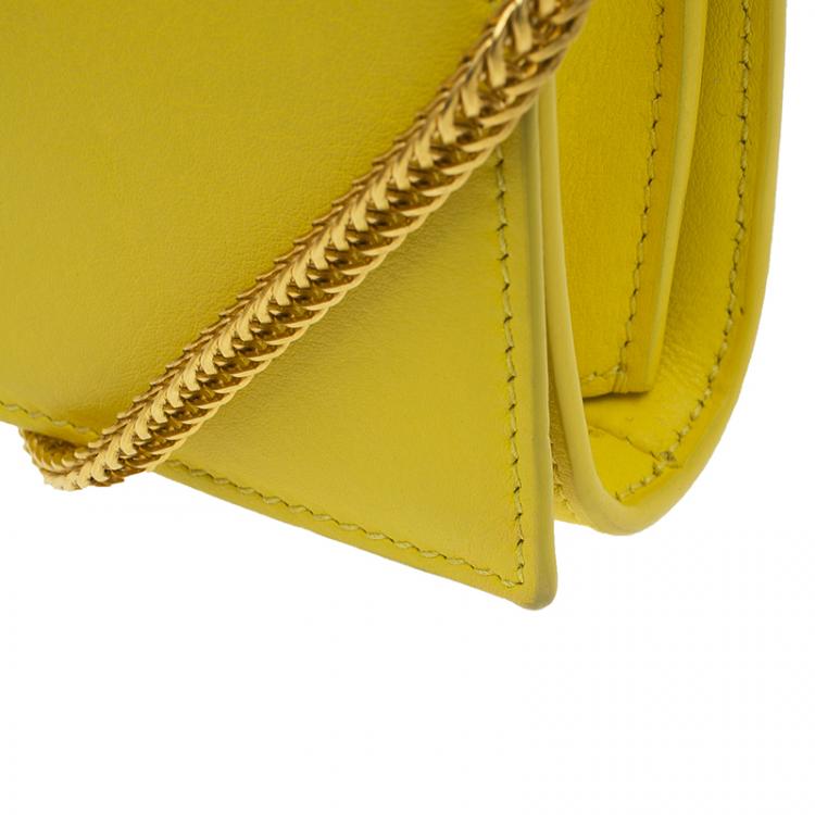Pre Owned Saint Laurent Paris Yellow Leather Mini Y-Ligne Pochette Crossbody Bag