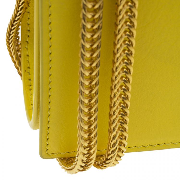 Pre Owned Saint Laurent Paris Yellow Leather Mini Y-Ligne Pochette Crossbody Bag