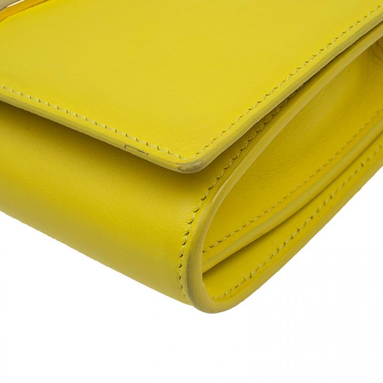 Pre Owned Saint Laurent Paris Yellow Leather Mini Y-Ligne Pochette Crossbody Bag