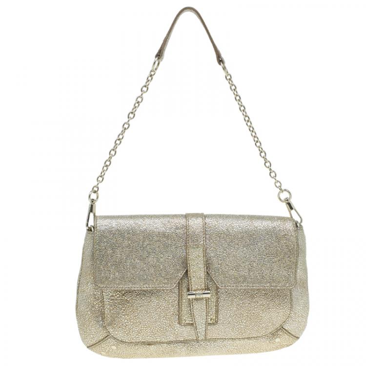 Pre Owned Saint Laurent Paris Metallic Gold Leather Emma Chain Shoulder Bag