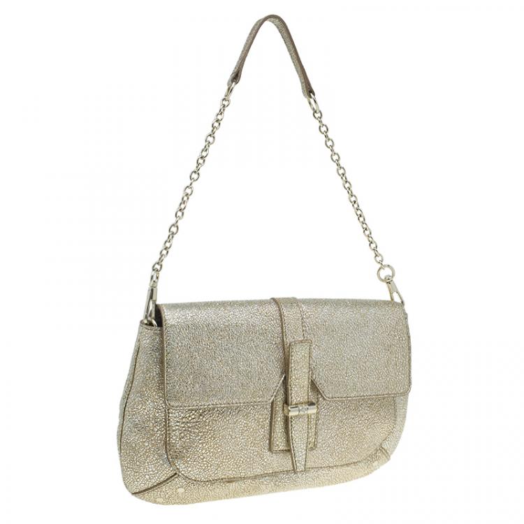Pre Owned Saint Laurent Paris Metallic Gold Leather Emma Chain Shoulder Bag