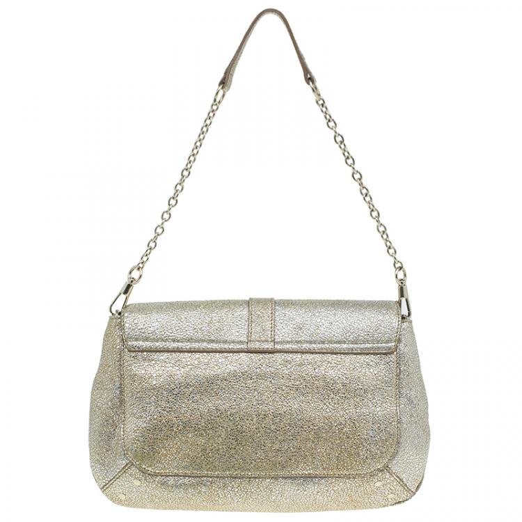 Pre Owned Saint Laurent Paris Metallic Gold Leather Emma Chain Shoulder Bag