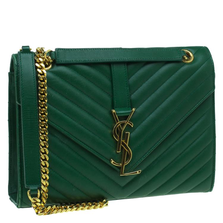 Pre Owned Saint Laurent Paris Green Leather Medium Cassandre Flap Bag
