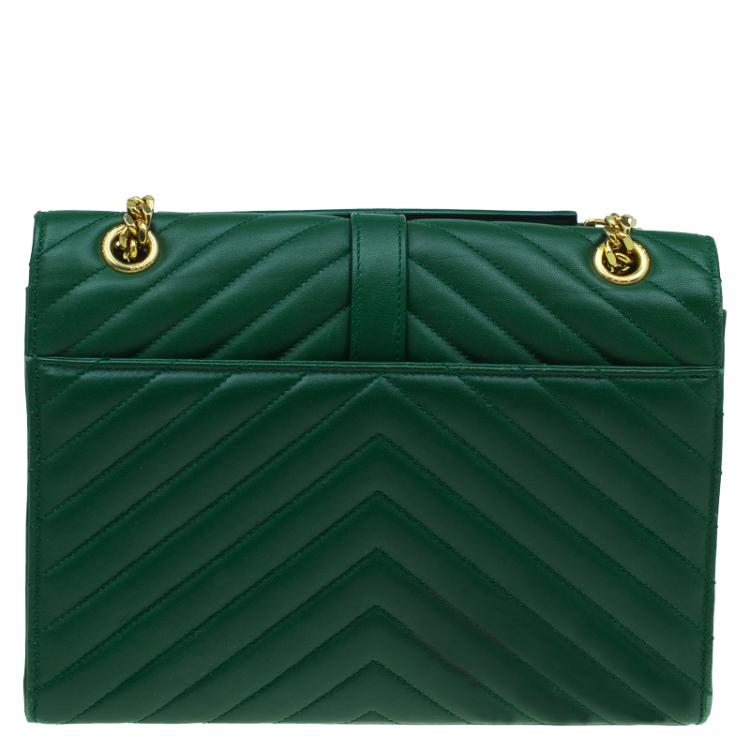 Pre Owned Saint Laurent Paris Green Leather Medium Cassandre Flap Bag